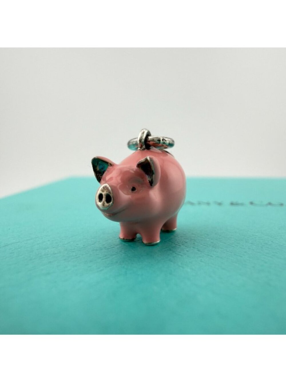 RARE Tiffany & Co. Enamel Pig Charm Sterling Silver Retired Pendant